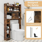 Giantex Over The Toilet Storage Cabinet, Farmhouse Space Saver with Sliding Door, Toilet Paper Holder, Side Hooks & Adjustable Shelves, Over Toilet Bathroom Organizer for Laundry, Restroom (Brown)