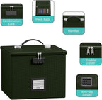 Army Green Fire Proof File Box for Documents - Portable Fireproof Document Organizer Box with Handle Waterproof Safe Locking Folder Storage with Lid