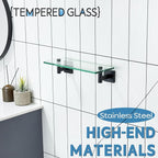 KOKOSIRI Bathroom Shelves Glass Floating Shelf 12-Inch for Bedroom Living Room Kitchen Hanging Rack Rustproof Wall Mounted Black 2 Pack B1105BK-L12-P2
