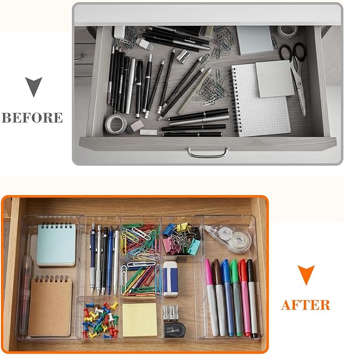 1 Pcs Large Expandable Acrylic Drawer Organizers, Grid Adjustable Drawer, Dividers Organizer for Desk, Makeup, Jewelry, Office, Kitchen Supplies (Clear,11 Compartments)