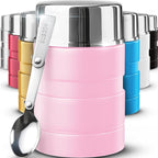 Earth&ME Stainless Steel Thermo For Hot Food 17OZ with Folding Spoon, Vacuum Insulated Food Container, Soup Thermo with Wide Mouth, Insulated Food Jar for Hot & Cold Food, Pink