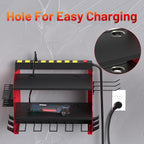 Power Tool Organizer Wall Mount wtih Charging Station,4 Drill Holder Wall Mount with 8 Outlet Power Strip,3 Layers Heavy Duty Tool Rack with Hooks,Screwdriver Organizer in Workbench,Garage