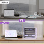 SUPEASY Wood Desk Organizer, 5 Tier Paper File Organizer for Desk, Wooden Desktop Organizer, Paper Letter Literature Mail Sorter, for Office School & Home Organization, Purple