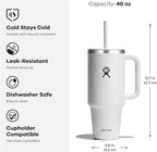 Hydro Flask Travel Tumbler with Handle, Lid and Straw - Insulated Stainless Steel in 40 Oz Seacliff