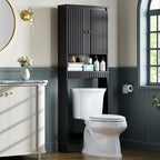 Over The Toilet Storage Cabinet, Over The Toilet Storage with Fluted Door Over The Toilet Cabinet with Adjustable Shelf Above The Toilet Storage Cabinet for Bathroom Organizer, Black
