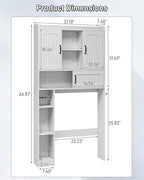Vabches Farmhouse Over The Toilet Storage Cabinet with 2 Barn Doors & Sliding Door, Over The Toilet Bathroom Organizer with Open Storage Layer and Adjustable Shelves & Hooks.White