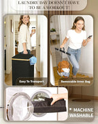 Laundry Hamper with Wheels, 110L Large Clothes Hamper with Removable Inner Bag, Collapsible Dirty Clothes Basket for Dorm, Rolling Dirty Clothes Basket for, Bedroom, Bathroom, Laundry Room