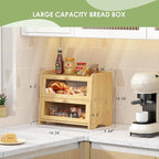 Large Bread Box for Kitchen Countertop, Double Layer Breadbox Bread Container Storage with Acrylic Door, Wooden Farmhouse Bread Holder (Bamboo, Large-16.54" L x 9.84" W x 14.96" H)