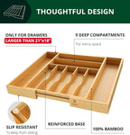 ROYAL CRAFT WOOD Luxury Bamboo Kitchen Drawer Organizer - Silverware Organizer, Utensil Holder & Cutlery Tray Drawer Dividers for Flatware (9 Slot, Natural)