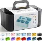 Multiuse Caddy Organizer with Handle - Stackable Plastic Bin - Divided Storage Tote Holder for Art Craft Supplies, Makeup, Bathroom, Shower, Cleaning, Kitchen, Office, Dorm, Desktop - Clear Black