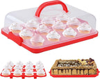 Cake Carrier with Lid, Cake Holder Cupcake Container for 12 Cupcakes 2 in 1 Portable Dessert Container for Pie Muffin Cobbler (Red)
