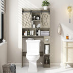 Vabches Over The Toilet Storage Cabinet, Farmhouse Storage Cabinet Over Toilet with Sliding Door& Toilet Paper Holder Stand，Home Space-Saving Toilet Rack, for Bathroom, Restroom, Laundry