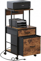 2-Drawer File Cabinets for Home Office, Filing Cabinet with Charging Station, Vertical Office Cabinet with Open Storage Shelf, Printer Stand with Drawer Fits A4 or Letter Size for Home Office