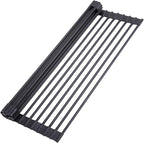 Ohuhu Roll Up Dish Racks, 16.5" L x 13" W Over The Sink Dish Drainer Drying Rack Kitchen Sink Organizer Silicone Wrapped Large in Sink Dish Drying Rack Foldable Rolling Drain Mats Anti-Slip