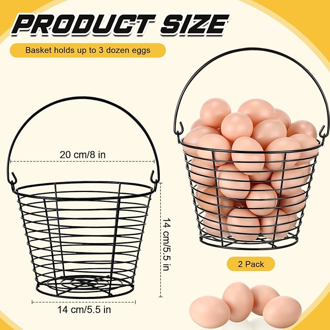 Tandefio 2 Pcs 8" Egg Basket for Storage Collecting Carrying and Transporting Chicken and Duck Eggs, Farm Grade Wire Storage Basket