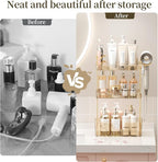 Bathroom Counter Organizer with Hair Dryer Holder, Hair Tool Countertop Storage, Cosmetics Skincare Shelf Organizer, Makeup Organizer Perfume for Dresser Vanity Tray(3 Tier-Gold)