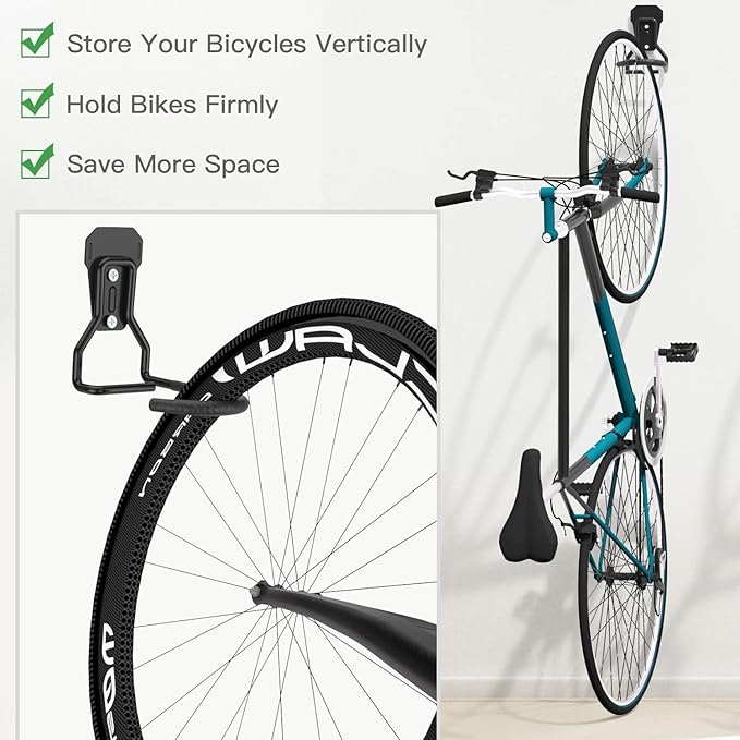 Housolution Bike Wall Mount with Fixed Hook, [4 Pack] Heavy Duty Bike Storage Rack, Bike Rack Vertical Stand for Garage - Easily Hang/Detach - with Screws Iron Bike Hanger Brackets