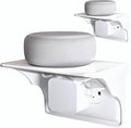 Power Perch Horizontal Wall Outlet Shelf with Cord Storage Strap - Declutter & Reclaim Bathroom Counter Space - Echo Dot Stand, Apple Homepod Shelf, Toothbrush Holder for Bathroom- White, 2-Pack