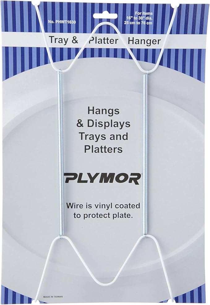 Plymor White Vinyl Finish Wall Mountable Tray and Platter Hanger, 14.25" H x 6.5" W x 0.875" D (for Trays or Platters 16" - 30"), Pack of 12