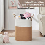 Laundry Basket with Handles - Blanket Basket & Hampers for Bedroom Aesthetic, Laundry Hamper & Blanket Storage for Living Room, Clothes Hamper, Tall, Large 17" x 14" x 22”, White & Jute