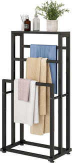 Free Standing Towel Rack for Bathroom, 3 Tier Metal Blanket Rack with Shelf, Blanket Drying and Display Rack for Oversized Bath Towels Bathroom Accessories, Next to Tub or Shower, Black