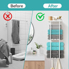 Towel Racks for Bathroom, 3 Tier Metal Towel Holder, with Shelf & 6 Hooks, 29 inch Wall Mounted Towel Storage, 6 Large Bath Towels Capacity,Small Bathroom Towel Rack for Rolled Towels, White