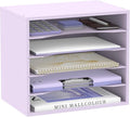 SUPEASY Wood Desk Organizer, 5 Tier Paper File Organizer for Desk, Wooden Desktop Organizer, Paper Letter Literature Mail Sorter, for Office School & Home Organization, Purple
