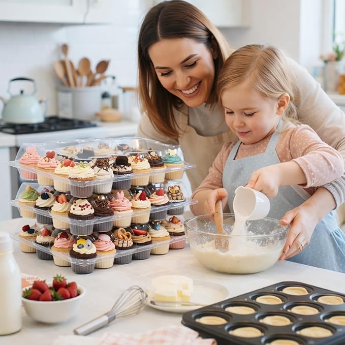 (24 Count x 20 Sets Plastic Cupcake Containers with Liners, Clear Cupcake Holder with Lids, Disposable Cupcake Carrier for Bakery, Cupcake Storage Box for Parties, Bake Sale Packaging