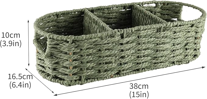 Over the Toilet Paper Organizer,Woven Wicker Storage Basket with Handle for Toilet Tank Top,3-Compartment Rope Toilets Paper Tray Organizer for Bedroom Living Room,Bathroom Toilets Roll Holder