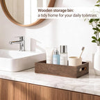 Mkono Bathroom Basket Wood Toilet Paper Storage Basket with Handle for Organizing, Farmhouse Tank Topper Tray, Rustic Home Decor for Shelf, Countertop, Bedroom, Livingroom, Kitchen, Brown