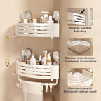 VOLPONE Corner Shower Caddy Suction Cup Shower Shelf Corner No Drilling Bathroom Shower Organizer Storage Rack Adhesive with Towel Bar Hooks(2-Pack, Ivory)