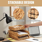 Geelin 3 Pack Water Hyacinth Woven Stackable Desk Organizer Letter Tray, Primary Color Tabletop Desk Basket for Storage Paper Letter Folders Notebooks Copy Print, Workspace Holder