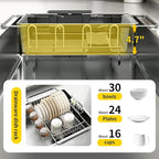 Expandable Over The Sink Dish Drying Rack - Adjustable Stainless Steel Dish Rack for Kitchen Counter or In-Sink, Heavy-Duty Rust-Proof Space Saving Drainer with Utensil Holder (15.5" to 23.2")