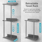 Hommtina Wall-Mounted Towel Rack & Holder - Rust-Resistant Bathroom Organizer with No Drill Installation, Space-Saving Design for Kitchen, Laundry Room (Grey)