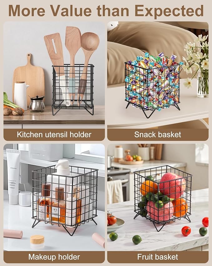 FantasyLife K Cup Holder Organizer, 5.3" x 5.3" x 6.3" Coffee Pod Storage Basket, Coffee Bar Accessories Metal Basket, Large Capacity Countertop Organizer for Kitchen Counter & Office Desktop (Black)