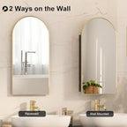 Recessed Medicine Cabinet for Bathroom,Brushed Gold Arched Medicine Cabinet with Mirror,Arch Mirrored Medicine Cabinets Recessed,Bathroom Mirror with Storage,Open from Left to Right 16x31