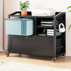 HSH Rolling Lateral File Cabinet with Storage Drawer, Black Mobile Filing Cabinet for Legal/Letter Size, Wood Metal Printer Stand with Shelves, Wheels & Hanging File Folder for Home Office Desk, 33 In