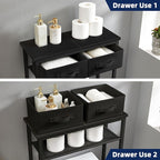 MOHOPE 2-Tier Over The Toilet Storage with 2 Fabric Drawers, Freestanding Above The Toilet Storage Cabinet, Space Saver Metal Over Toilet Bathroom Organizer Shelf for Small Space, Black
