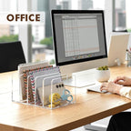 BEYGORM Acrylic Mail Holder, Clear Multifunction Desk Organizer with Divider, Vertical Letter Sorter for Desktop, 5 Compartments Modern Office Home Envelope Organizer for Folder, Document, Notebook