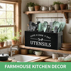 Extra Large Kitchen Utensils Holder with 4 Compartments, Wooden Storage Utensil Holder Organizer for Counter or Countertop, Farmhouse Decor, Rustic Cooking Utensil Kitchen Tool