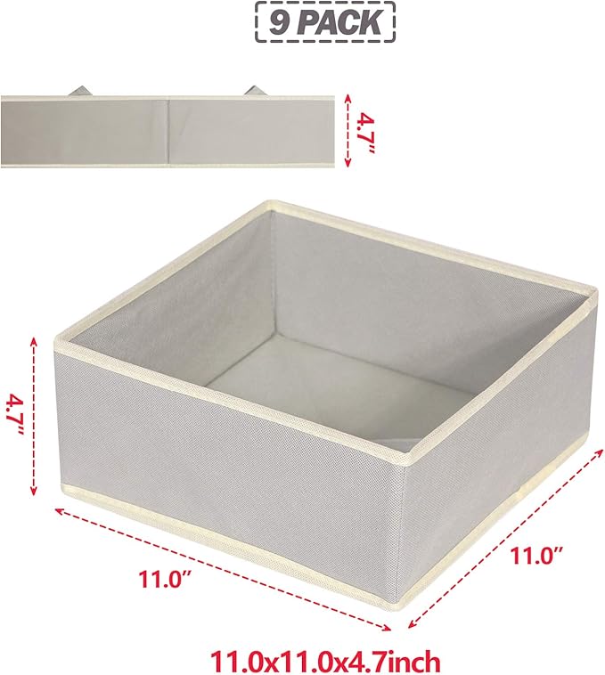 DIOMMELL Foldable Cloth Storage Box Closet Dresser Drawer Organizer Fabric Baskets Bins Containers Divider for Clothes Underwear Bras Socks Clothing,Set of 9 Grey 900