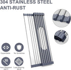 LEMIKKLE 17" x 15" Roll Up Dish Drying Rack Over The Sink Dish Drying Rack,Multi-Purpose Kitchen Rolling Dish Drainer Foldable SUS304 Stainless Steel Dish Drying Rack