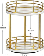 Bathroom Organizer Countertop,2 Tier Rotating Makeup Organizer Countertop for Vanity,Wooden Bathroom Counter Storage Shelf,Lazy Susan Turntable for Perfume,Skincare,Cosmetic (White-Gold)