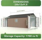 Aoxun 12x20x9.3 FT Metal Garage Shed Outdoor Large Storage Shed Carport with Double Doors,Side Door & Windows, Heavy Duty Garden Tool Shed All-Weather Outdoor Building for Vehicles & Sundries(Brown)
