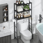 Kitsure Over The Toilet Storage Rack - Freestanding Over The Toilet Storage Cabinet with Paper Holder & Hooks, Bathroom Organizers and Storage, Black, 3 Tiers (61" H)