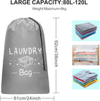 Sylfairy 2 Pack Extra Large Travel Laundry Bag, Rip-Stop Dirty Clothes Shoulder Bag with Drawstring, Heavy Duty Travel Laundry Bag, Large Laundry Hamper Liner (Black+Light Grey, 24" x 36")