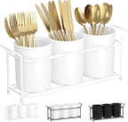 Lifewit Plastic Silverware Caddy with Metal Rack, Utensil Holder for Party, Cutlery Flatware Organizer for Kitchen Countertop, Forks Spoons Knives Storage for Picnic Camping Outdoor Buffet, White