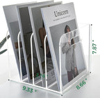 4 Vertical Compartments File Holder, Clear Acrylic Desk Organizer and Storage Bins Holding for Magazines, Binders, Notebooks, Envelopes, Multi-purpose Document Organizer for Home Office