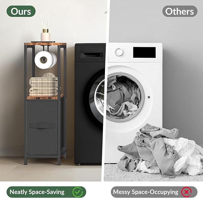 Toilet Paper Holder Stand with Drawer, Free Standing Toilet Paper Holder, Standing Small Bathroom Storage Cabinet, Slim Toilet Storage Cabinet for Small Space