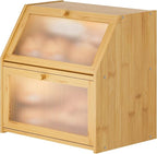 Extra Large Bread Box for Kitchen Counter, Bamboo Wood Double Layer Bread Box for Kitchen Counter, Wooden Capacity Bread Storage Bin